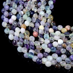 Rainbow Fluorite Gemstone Grade Aa Micro Faceted Briolette 6mm Loose Beads Bulk Lot 1,2,6,12 And 50 (p8)
