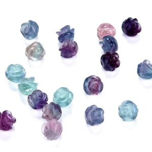 Rainbow Fluorite Gemstone Carved Rose Flower 8MM 10MM 12MM Beads BULK LOT 5,10,20,30,50 (002)