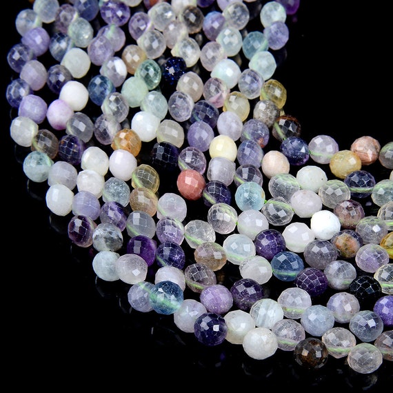 Rainbow Fluorite Gemstone Grade Aa Micro Faceted Briolette 6mm Loose Beads Bulk Lot 1,2,6,12 And 50 (p8)