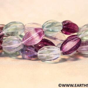 M/ Rainbow Fluorite 8x12mm Corrugated Oval beads 16" strand Genuine gemstone for jewelry making