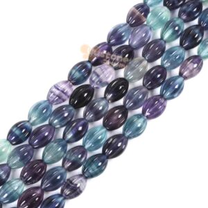 Rainbow Fluorite Natural Gemstone 15mm Rice Oval Carved Beads  Power Energy Stone Loose Beads 15.5"