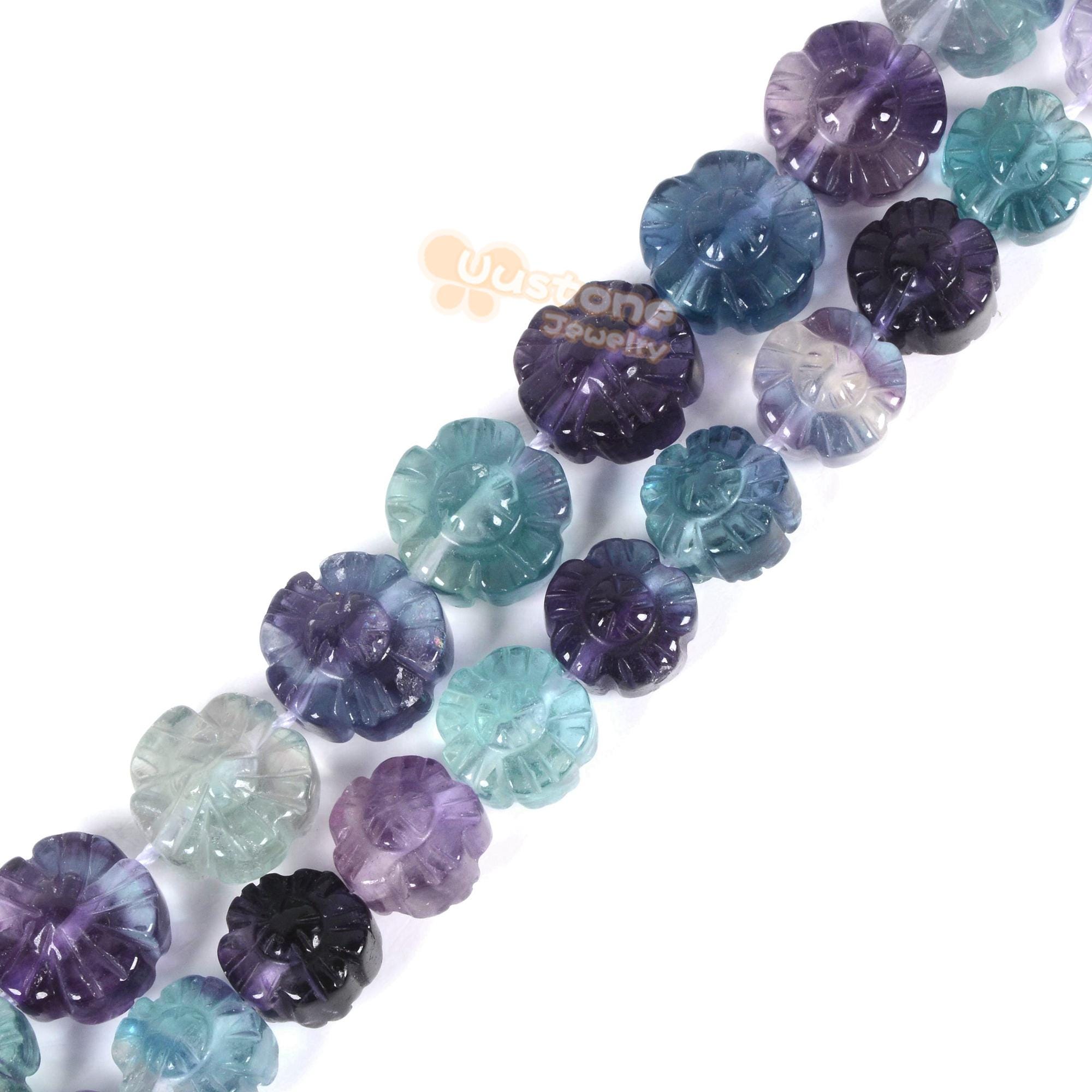 Rainbow Fluorite Natural Gemstone 12mm Plum Blossom Flower Carved Beads Power Energy Stone Loose Beads 15.5"