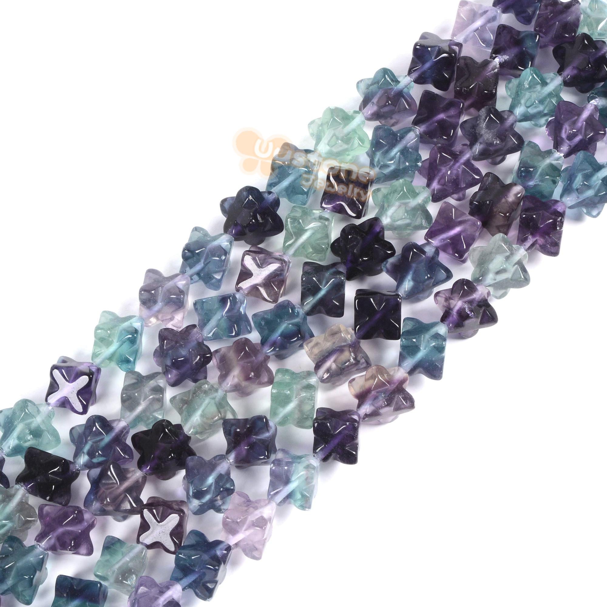 Rainbow Fluorite Natural Gemstone 8mm Merkaba Star Carved Beads  Power Energy Stone Loose Beads 15.5"