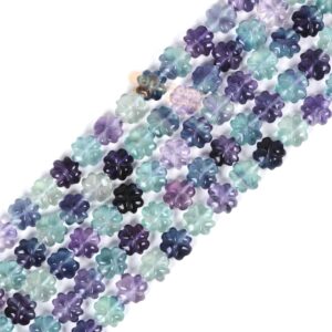 Rainbow Fluorite Natural Gemstone 12mm Four Leaf Clover Carved Beads  Power Energy Stone Loose Beads 15.5"