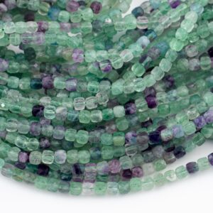 Natural Rainbow Fluorite Faceted Cube Beads Size 4mm 15.5" Strand