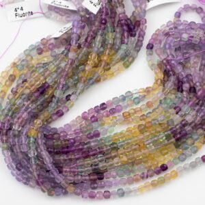 Natural Rainbow Fluorite Faceted Cube Beads Size 4mm 15.5" Strand