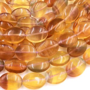 Natural Rainbow Fluorite Oval Beads Golden Yellow Mauve Gemstone 15.5" Strand
