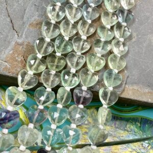 Rainbow Fluorite translucent handcut Faceted Heart Beads 9mm approx Rainbow Fluorite translucent handcut Faceted Heart Beads 9mm approx