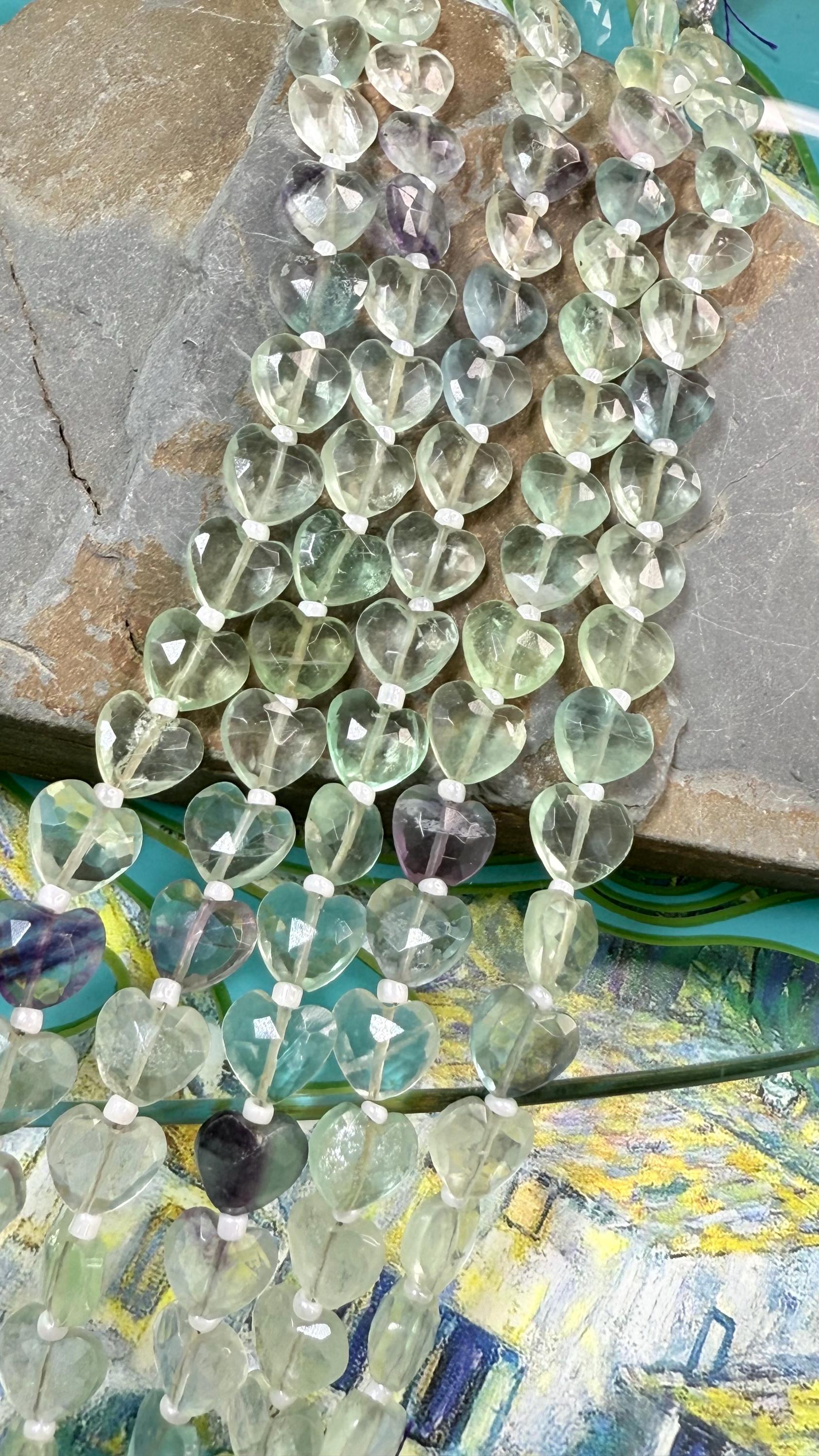 Rainbow Fluorite Translucent  Handcut  Faceted  Heart  Beads 9mm Approx