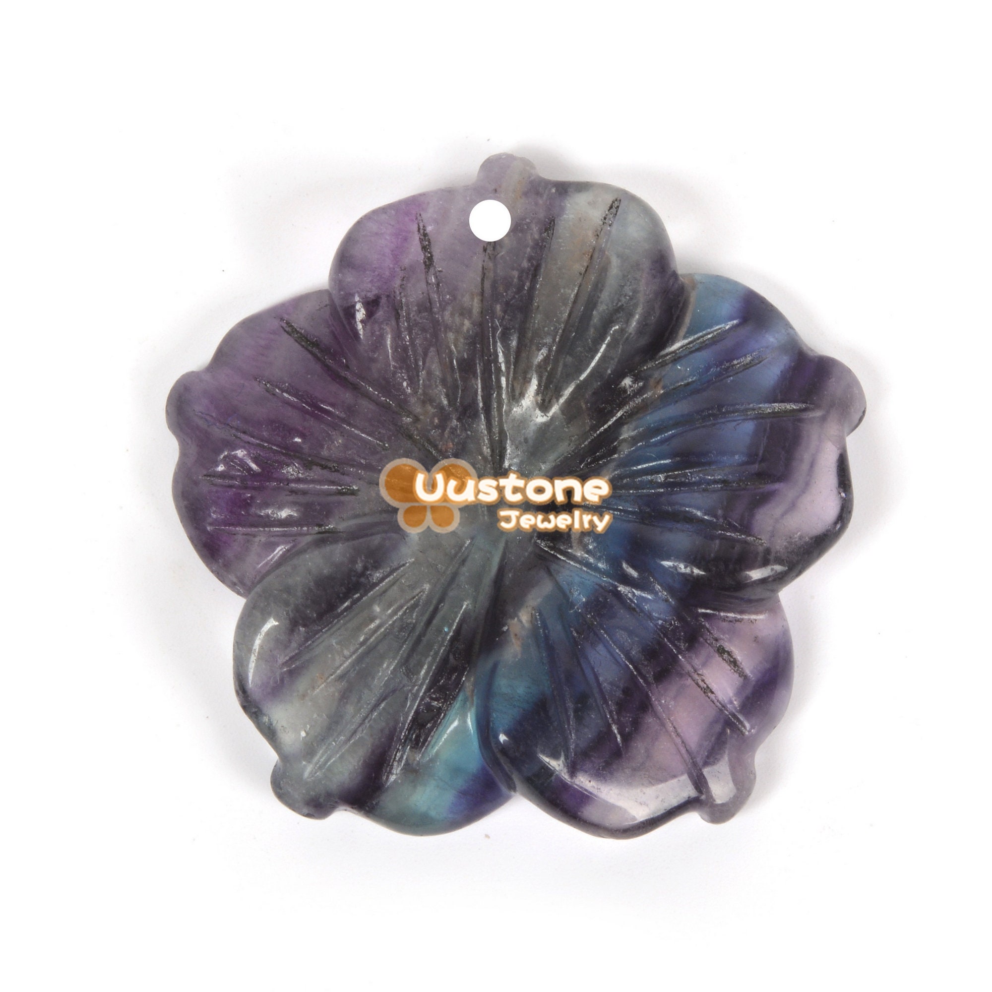 Rainbow Fluorite 28mm Carved Hawaii Flower Pendant Focal Bead
