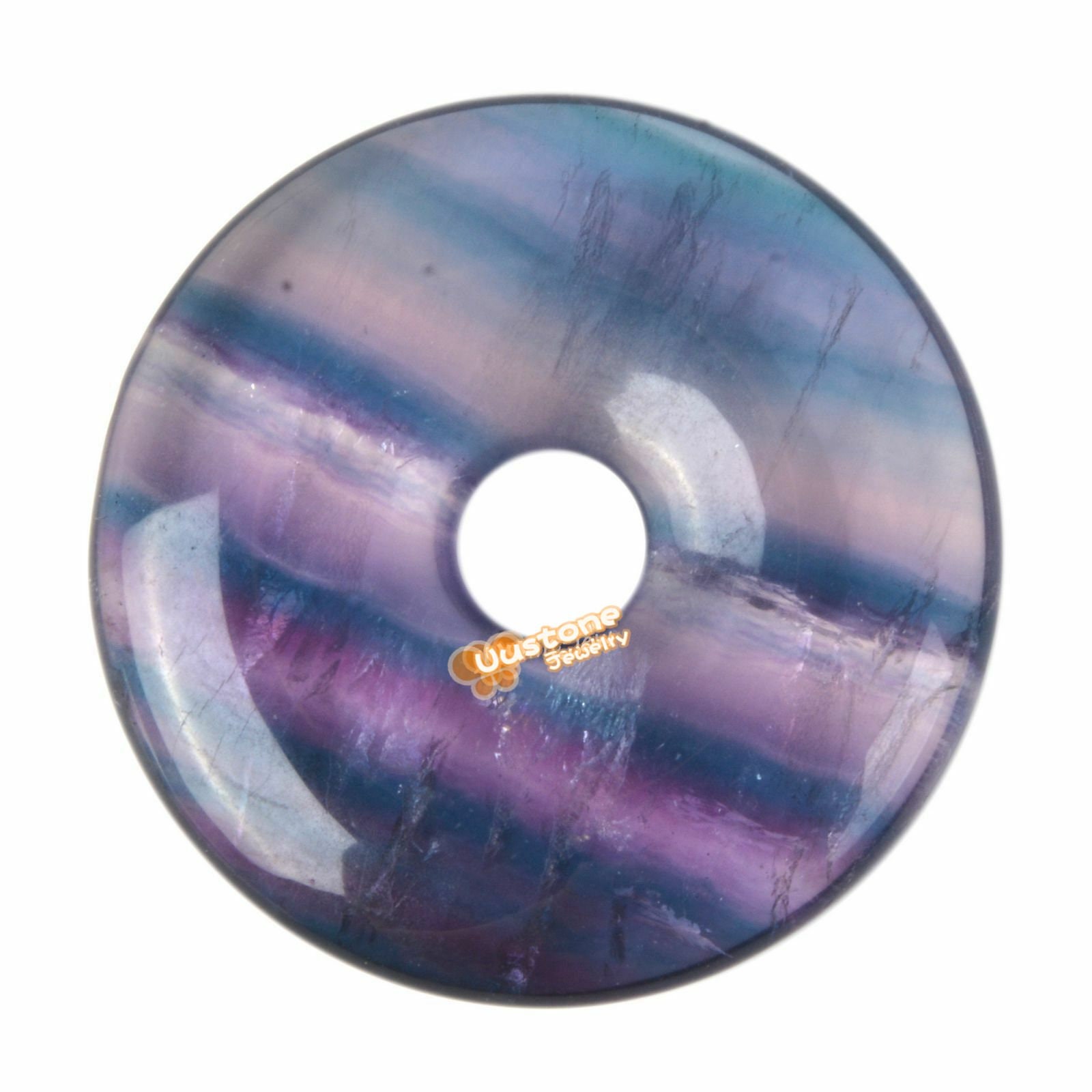 30mm Rainbow Fluorite Donut Gemstone Pendant Focal Bead Jewelry Making Diy