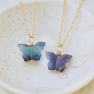 Rainbow Fluorite Butterfly Necklace • 18k Gold Fill Chain • Dainty Gemstone Pendant • Minimal Layering Necklace • Gift For Her
