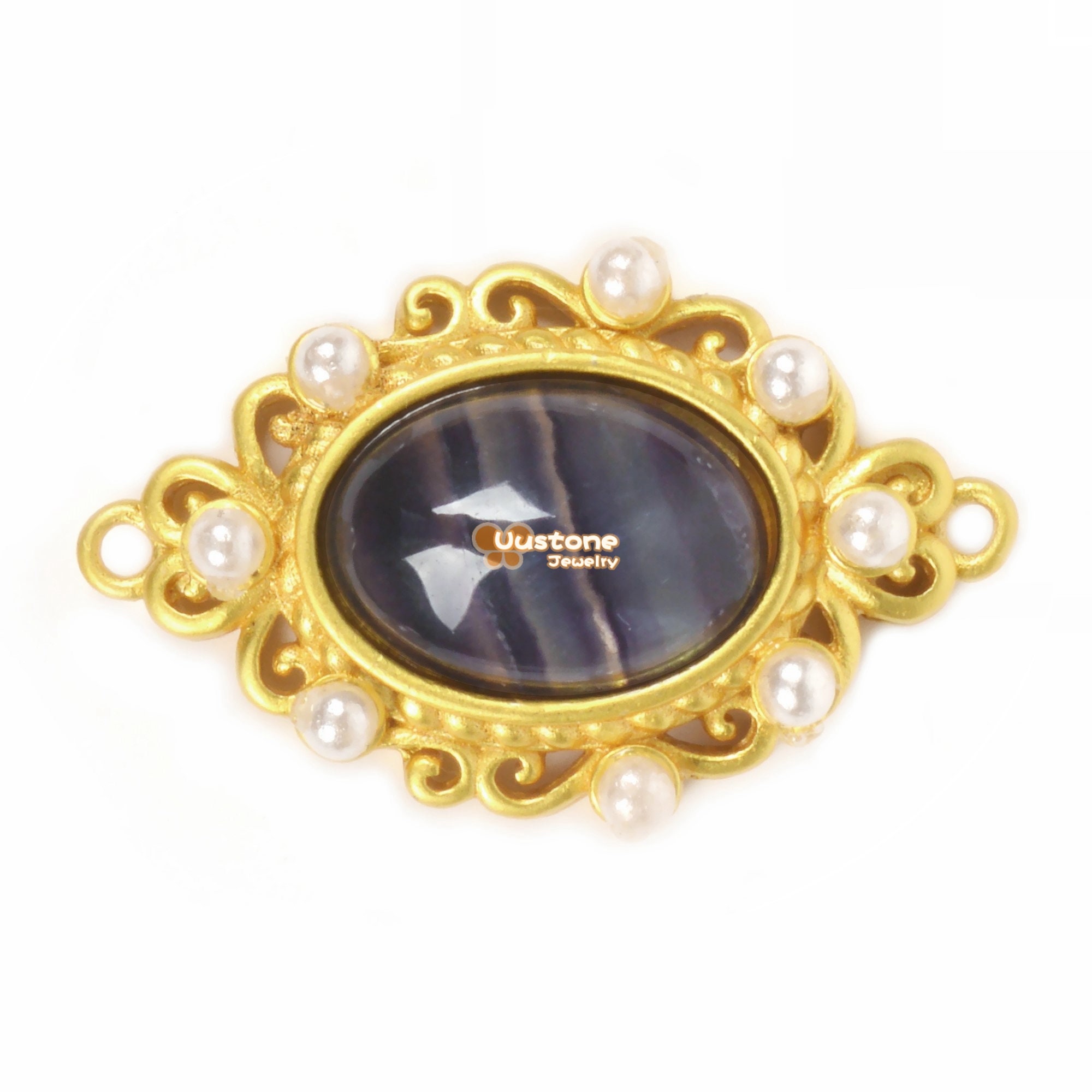 Rainbow Fluorite Connector Charm Pendant Bead Jewelry Making Diy Accessories Double Hole 30mm