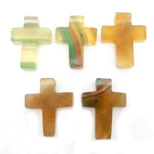 Rainbow Fluorite Cross Pendant – Drilled Stone Bead (45-48mm)