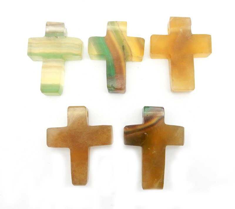 Rainbow Fluorite Cross Pendant – Drilled Stone Bead (45-48mm)