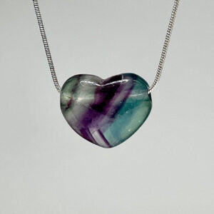 Rainbow Fluorite Crystal Necklace, Heart Shape Fluorite Gemstone Pendant With Free Chain
