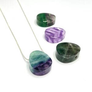 Rainbow Fluorite Crystal Pendant Necklace: Silver Plated Teardrop
