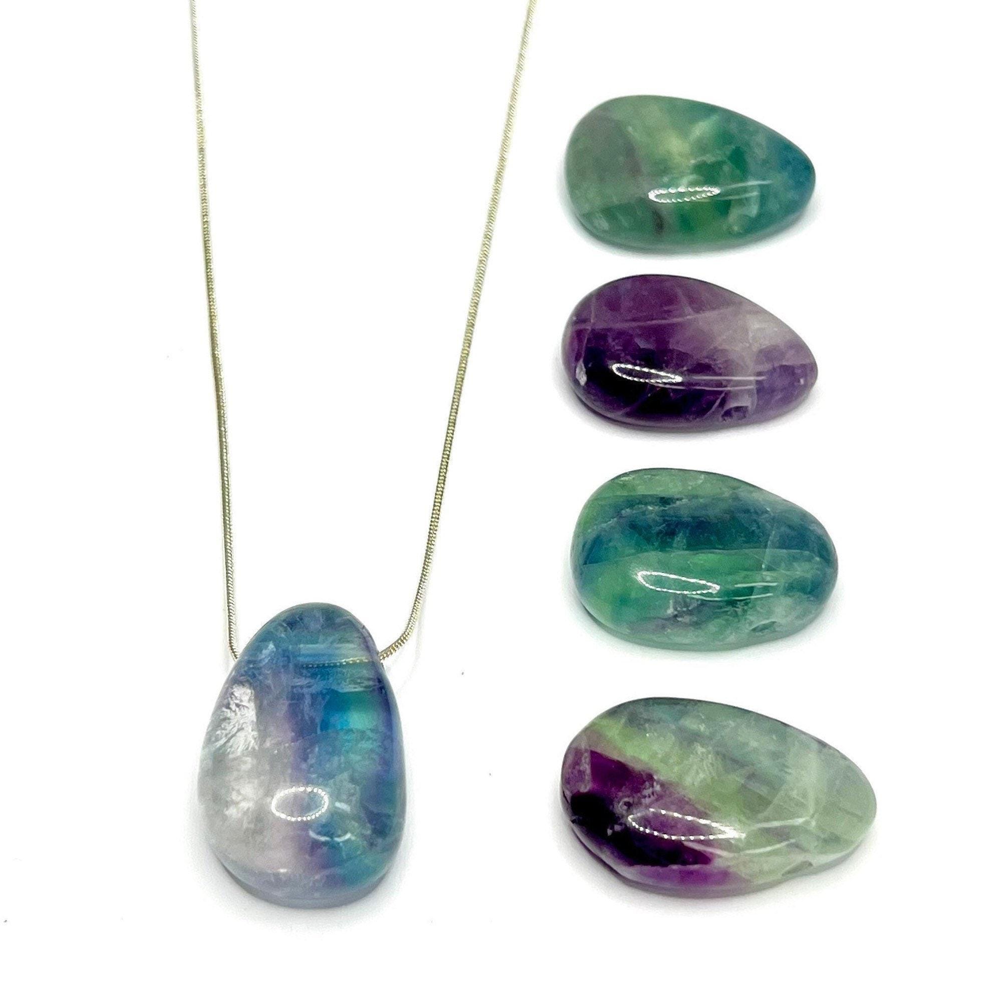 Rainbow Fluorite Crystal Necklace: Gemstone Pendant With 18" Chain