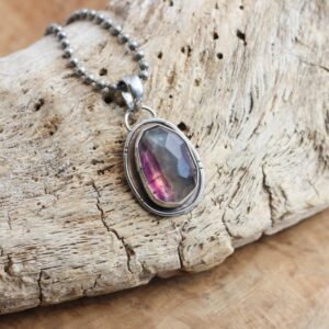 Custom Rose Cut Rainbow Fluorite Pendant – Sterling Silver Silversmith Jewelry