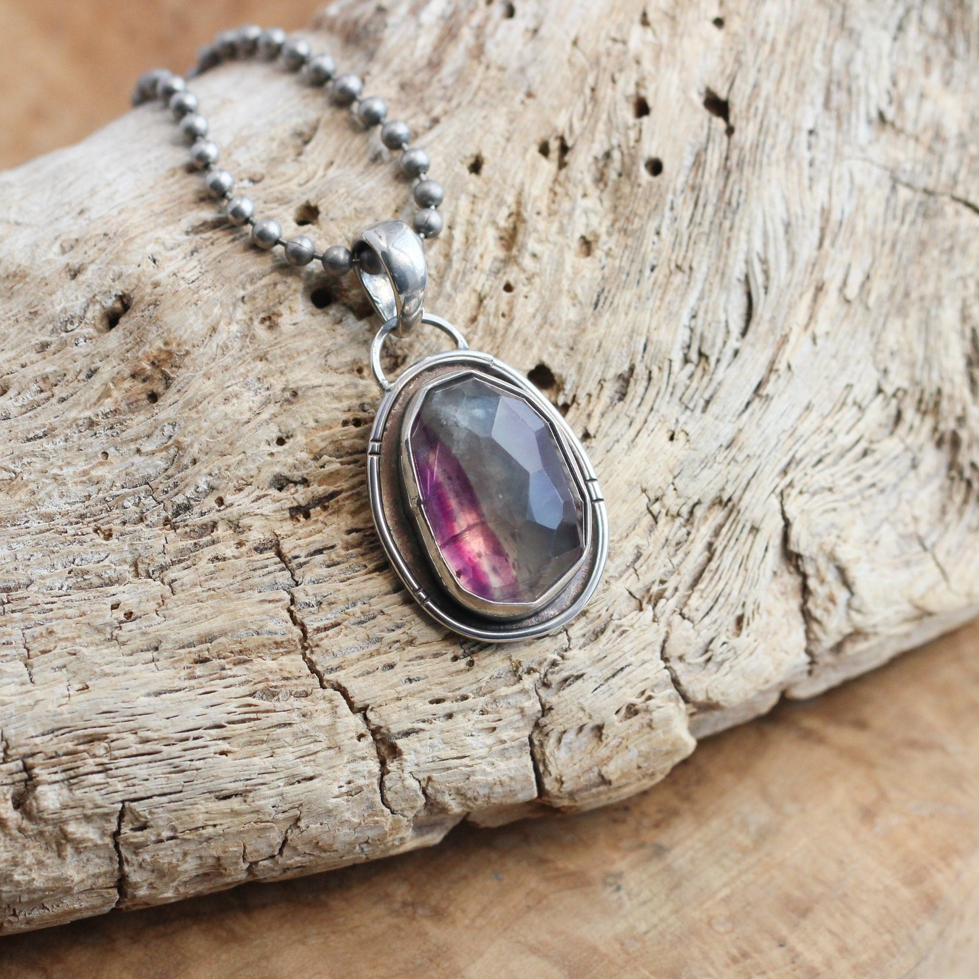 Custom Rose Cut Rainbow Fluorite Pendant – Sterling Silver Jewelry - Choose Your Stone