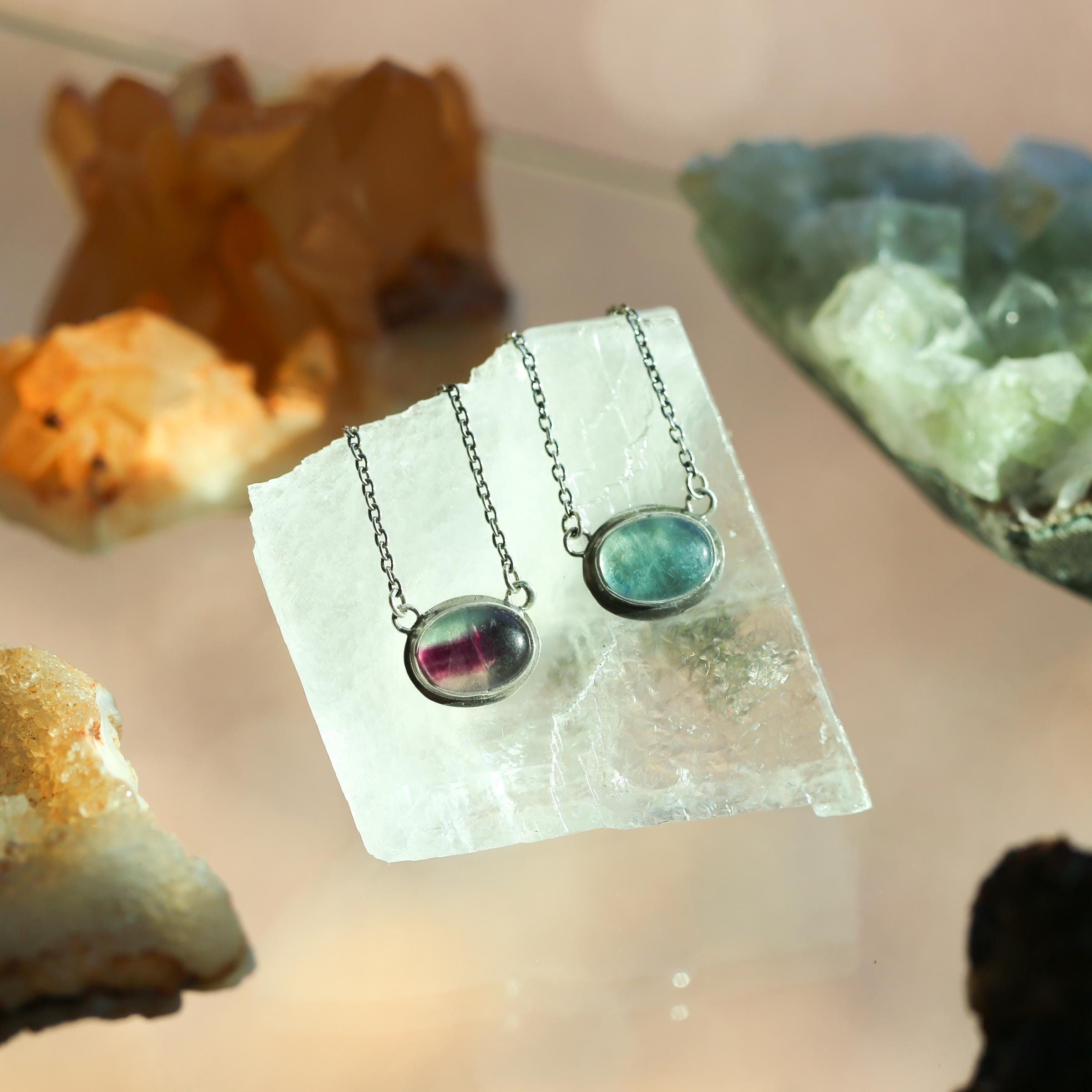 Custom Rainbow Fluorite Pendant – Sterling Silver, Choose Your Stone
