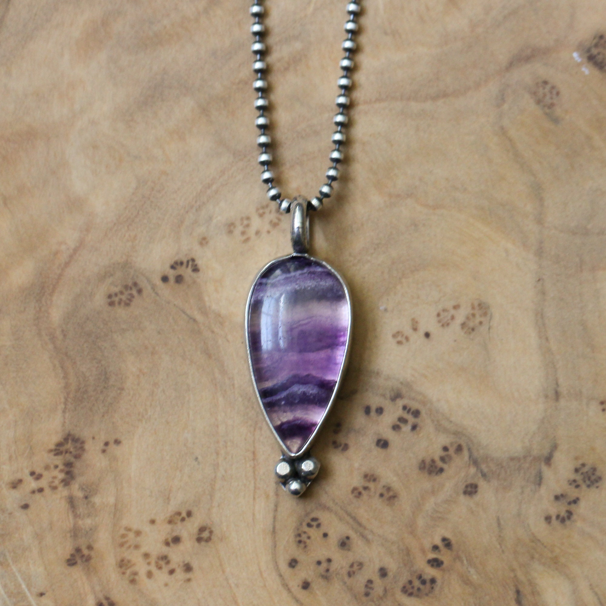 Custom Rainbow Fluorite Sweetheart Pendant - Choose Your Striped Purple Cabochon