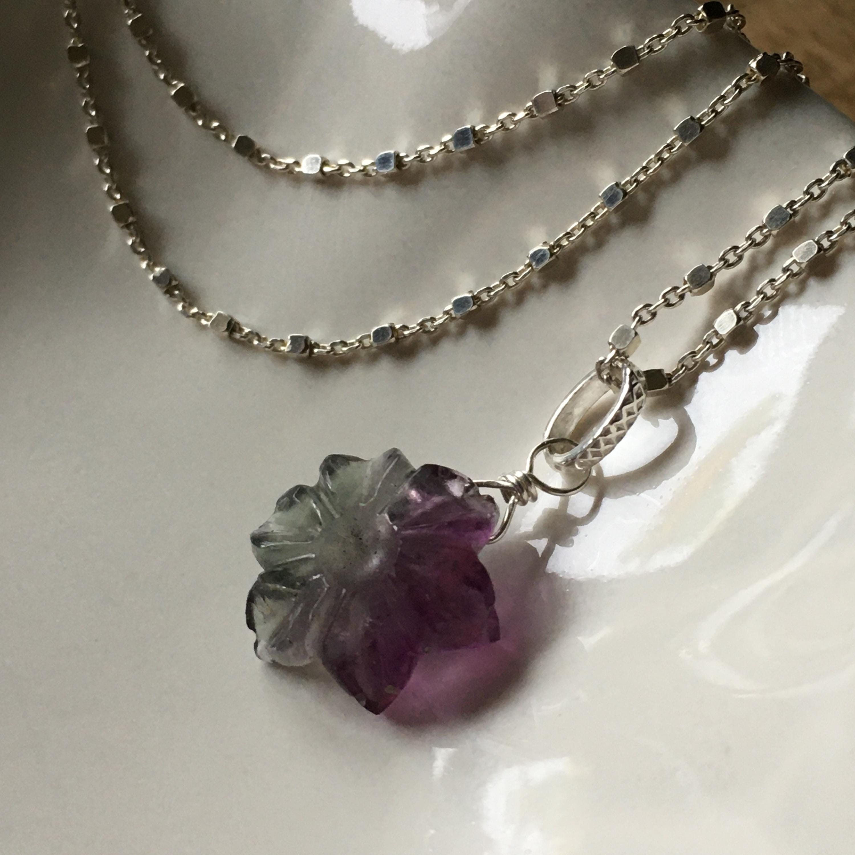 Rainbow Fluorite Gemstone Flower Pendant