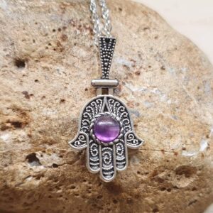 Rainbow Fluorite Hamsa Pendant Necklace. Protection Luck Symbol. Reiki Jewelry. Silver Plated Pendant Uk. 6mm Stone