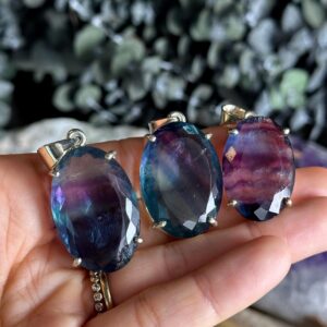 Large Faceted Rainbow Fluorite Necklace, Pendant Necklace, Sterling Silver