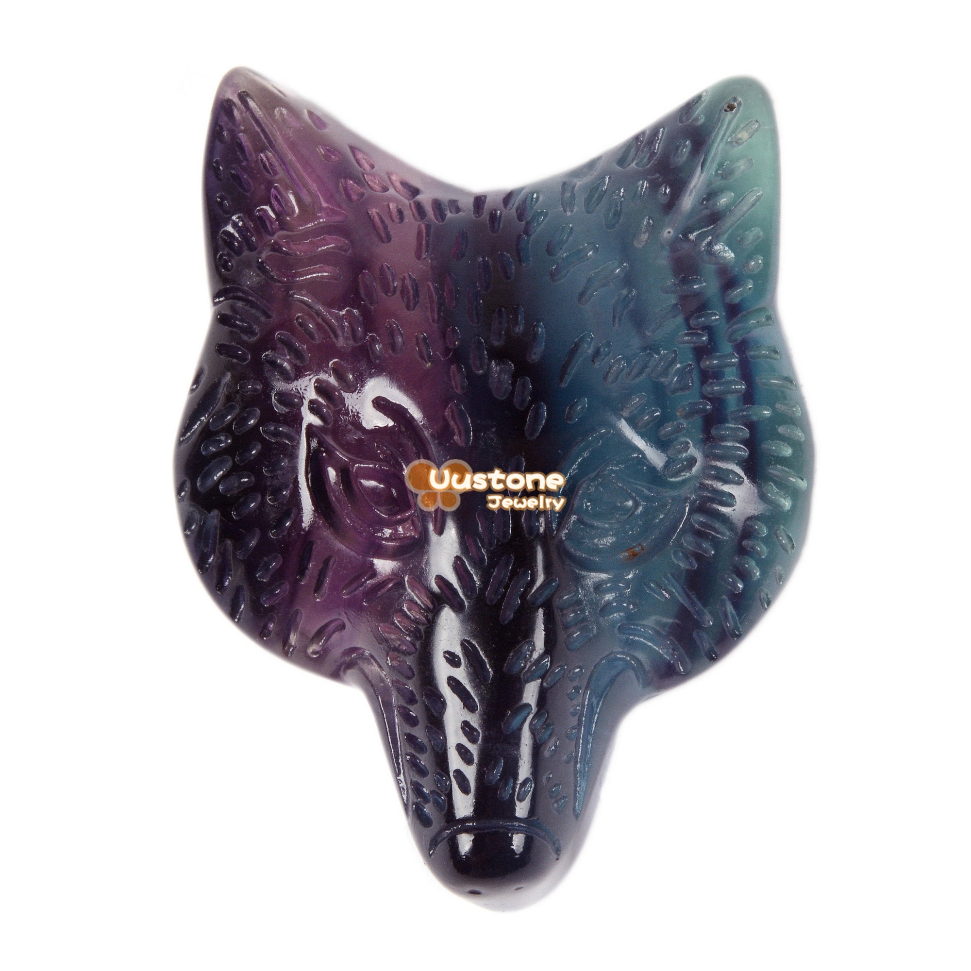 Natural Rainbow Fluorite Carved Wolf Head Pendant Diy Jewelry Making Pendant Bead