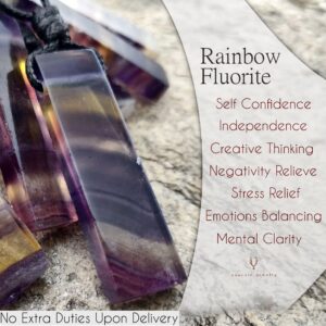 Rainbow Fluorite Necklace for Men and Women, Long Necklace with Pendant, Yellow Green & Purple Fluorite Crystal Jewelry, Stress Relief Gift