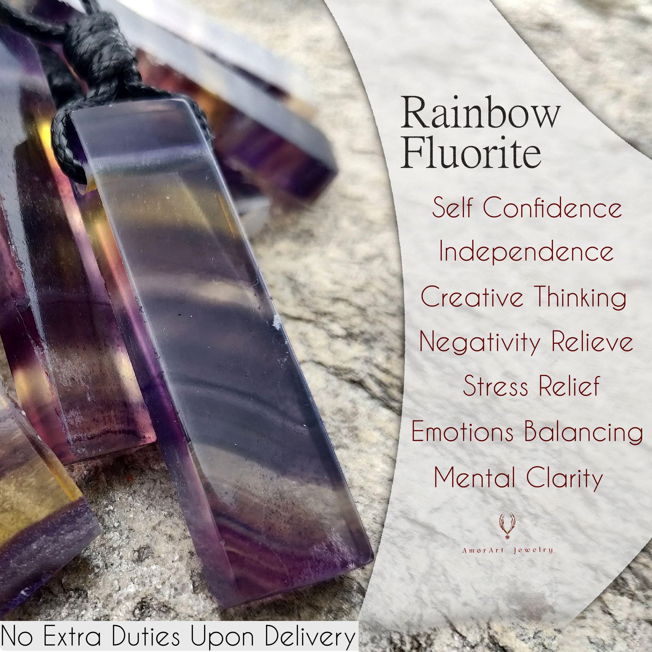 Rainbow Fluorite Necklace For Men And Women, Long Necklace With Pendant, Yellow Green & Purple Fluorite Crystal Jewelry, Stress Relief Gift