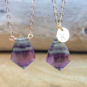 Rainbow Fluorite Necklace - Fluorite Pendant - Personalized Fluorite Necklace In Silver, Gold Or Rose Gold - Chakra Crystal Necklace