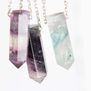 Rainbow Fluorite Necklace - Fluorite Point Pendant - Silver Layering Necklace