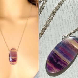 Rainbow Fluorite Necklace Silver Or Gold, Fluorite Pendant, Purple Stone Necklace, Fluorite Crystal Necklace, Intuition Stone Exact Stone