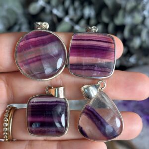 Rainbow Fluorite Necklace, Pendant Necklace, Sterling Silver