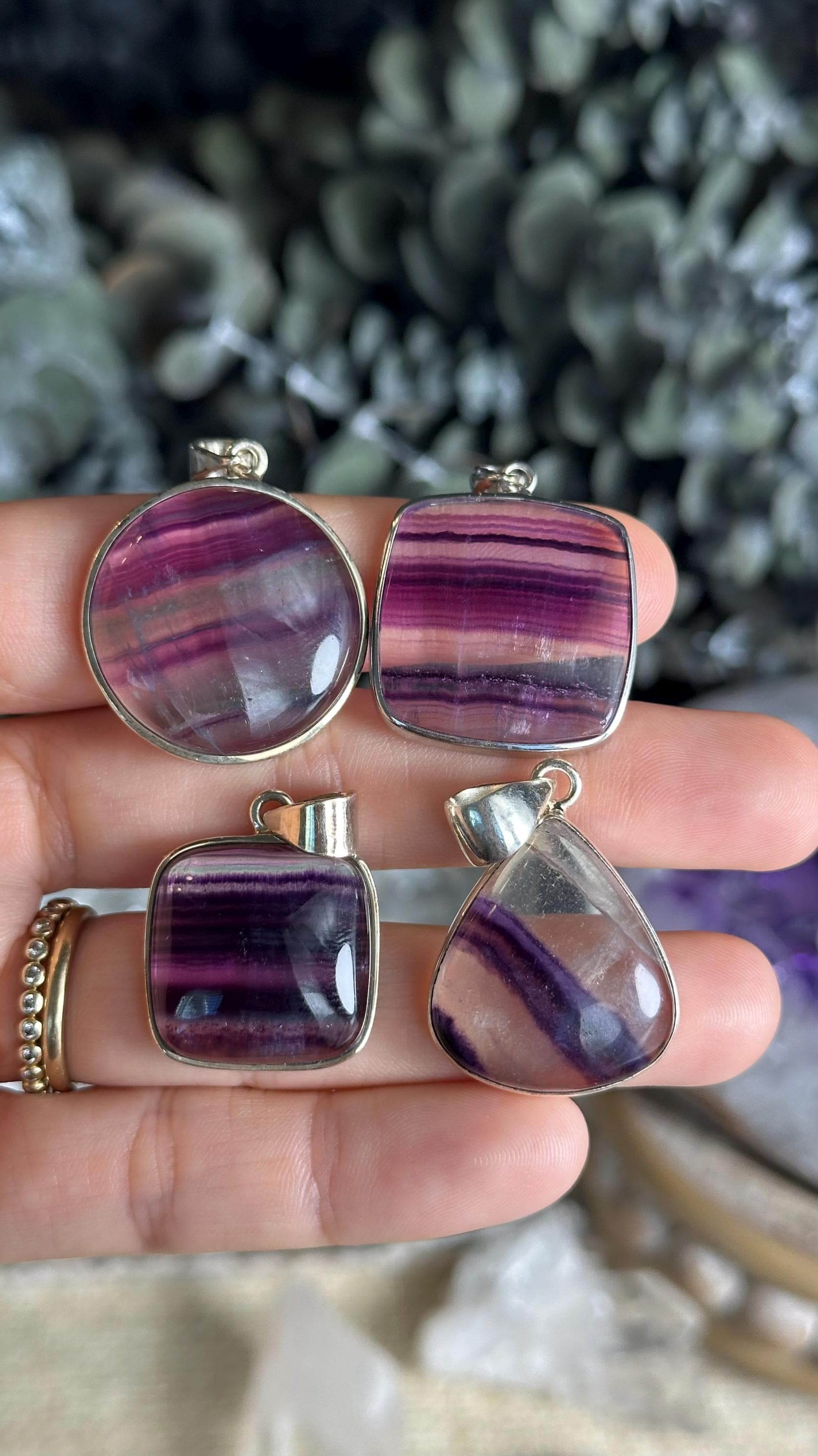 Rainbow Fluorite Necklace, Pendant Necklace, Sterling Silver