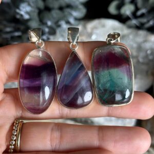 Rainbow Fluorite Necklace, Pendant Necklace, Sterling Silver