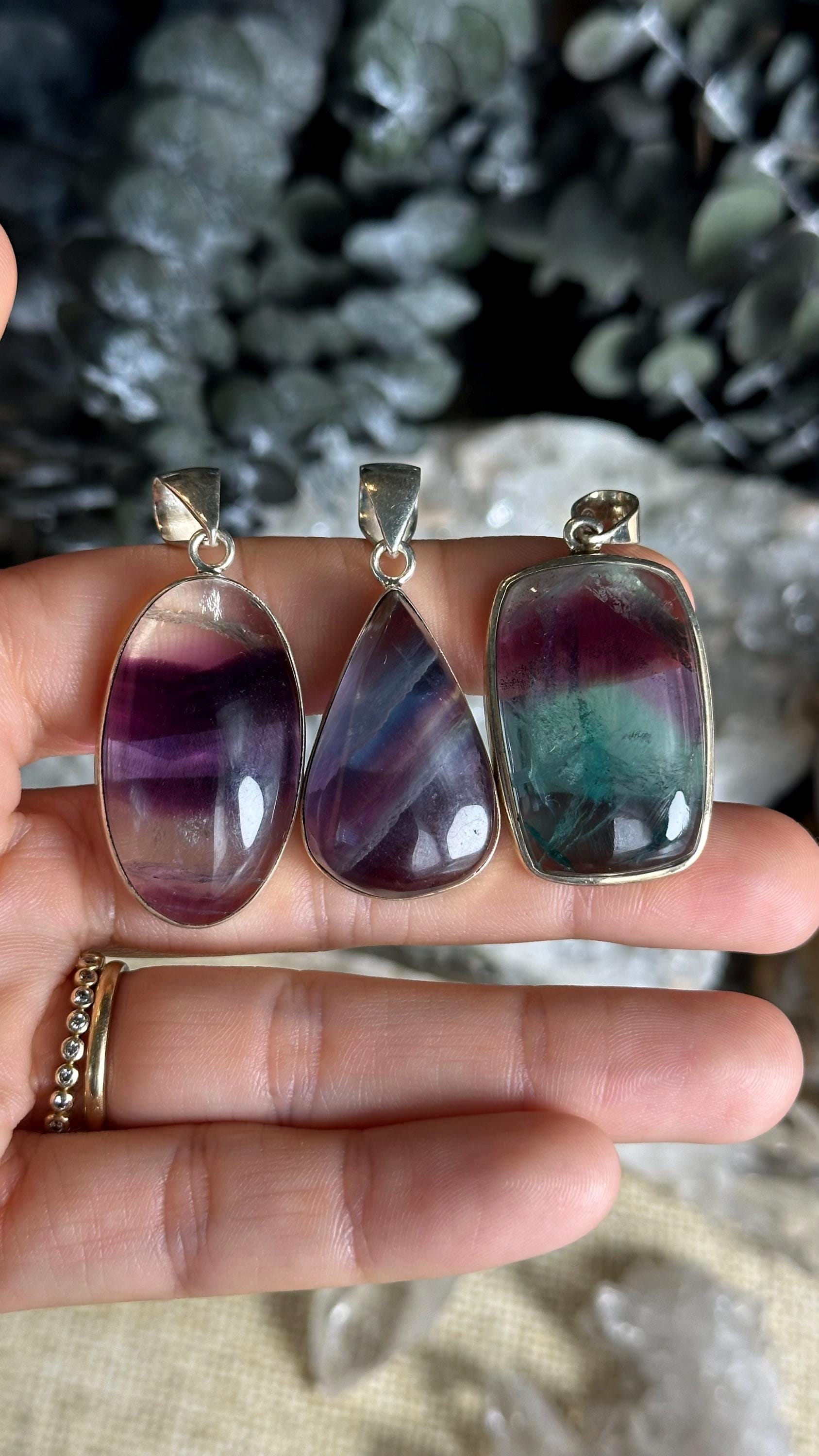 Rainbow Fluorite Necklace, Pendant Necklace, Sterling Silver