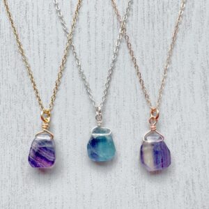 Raw Rainbow Fluorite Pendant Necklace: Gold Filled Or Sterling Silver