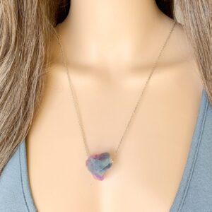 Rough Stone Necklace, Long Raw Crystal Pendant, Rainbow Fluorite Necklace, Crystal Healing Necklace For Men, Women's Rainbow Stone Jewelry