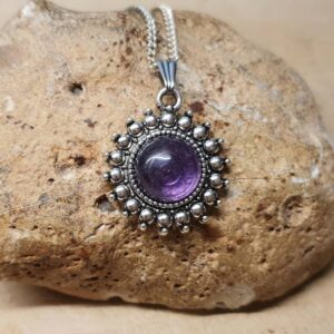Round Boho Rainbow Fluorite Pendant Necklace. Reiki Jewelry Uk. Silver Plated Boho Chic Necklaces For Women. Empowered Crystals