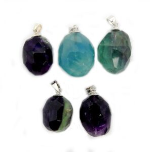 Fluorite Pendant - Rainbow Fluorite With Silver Plated Bail (12brownshelf-70-02)