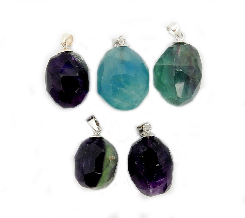 Fluorite Pendant - Rainbow Fluorite With Silver Plated Bail (12brownshelf-70-02)