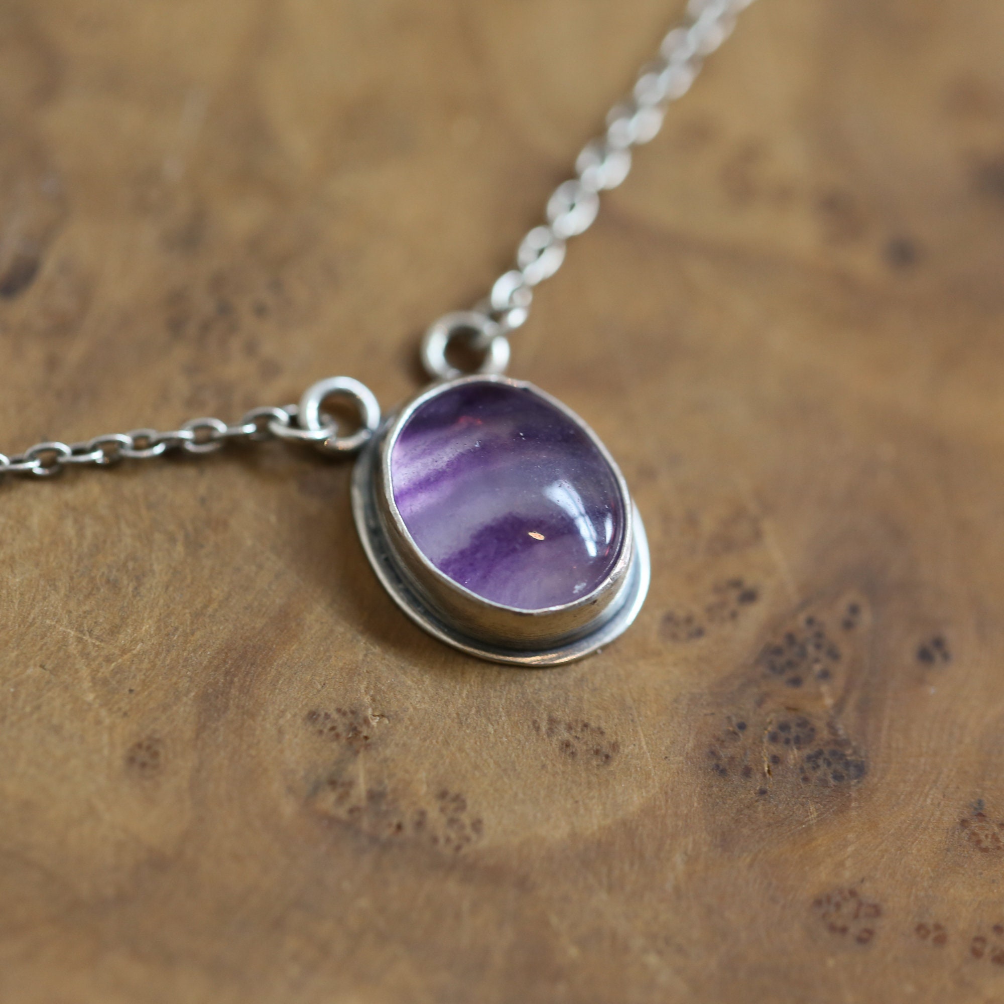 Rainbow Fluorite Pendant - Silversmith - Purple And Green Fluorite Pendant