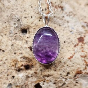 Small Rainbow Fluorite Pendant. 925 sterling silver. Reiki jewelry uk. 14x10mm Semi precious stone