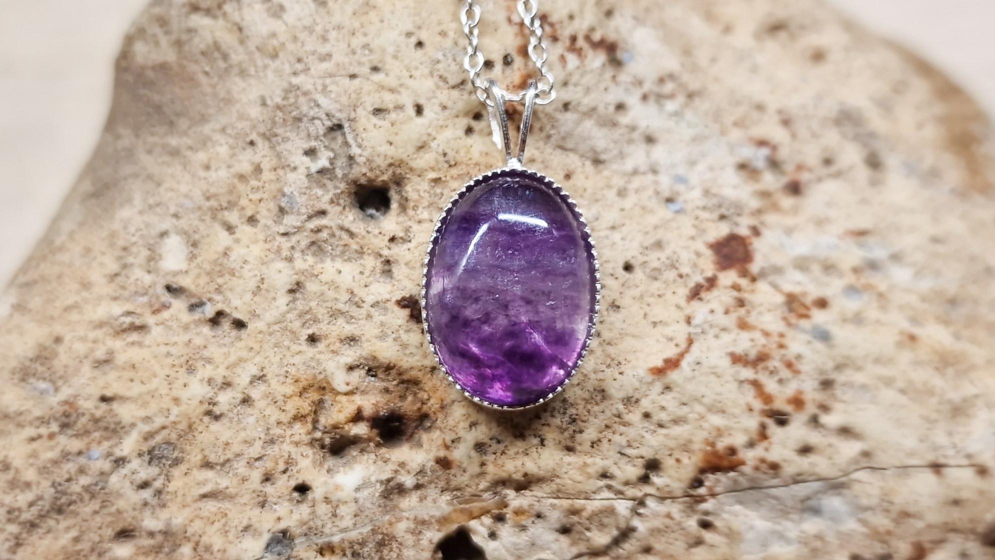 Small Rainbow Fluorite Pendant. 925 Sterling Silver. Reiki Jewelry Uk. 14x10mm Semi Precious Stone