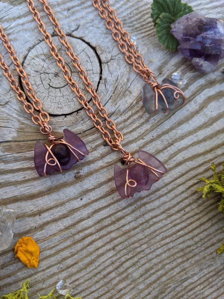 Tiny Fluorite Crystal Bats, Small Fluorite Pendant, Bat Pendant, Bat Necklace, Rainbow Fluorite Necklace, Natural Fluorite Crystal Bat, Hand