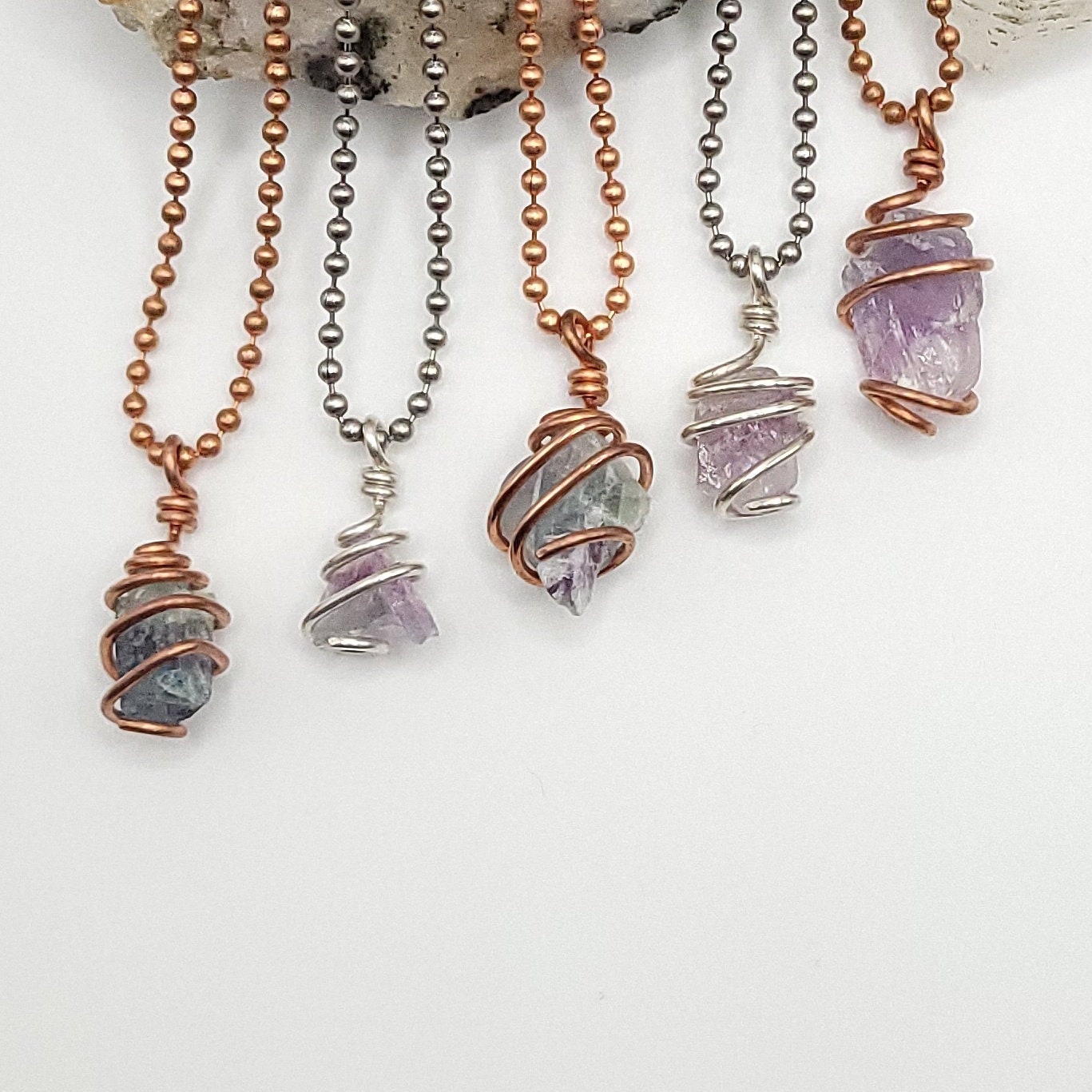 Wire Wrapped Rainbow Fluorite Pendant: Sterling Silver Crystal Necklace