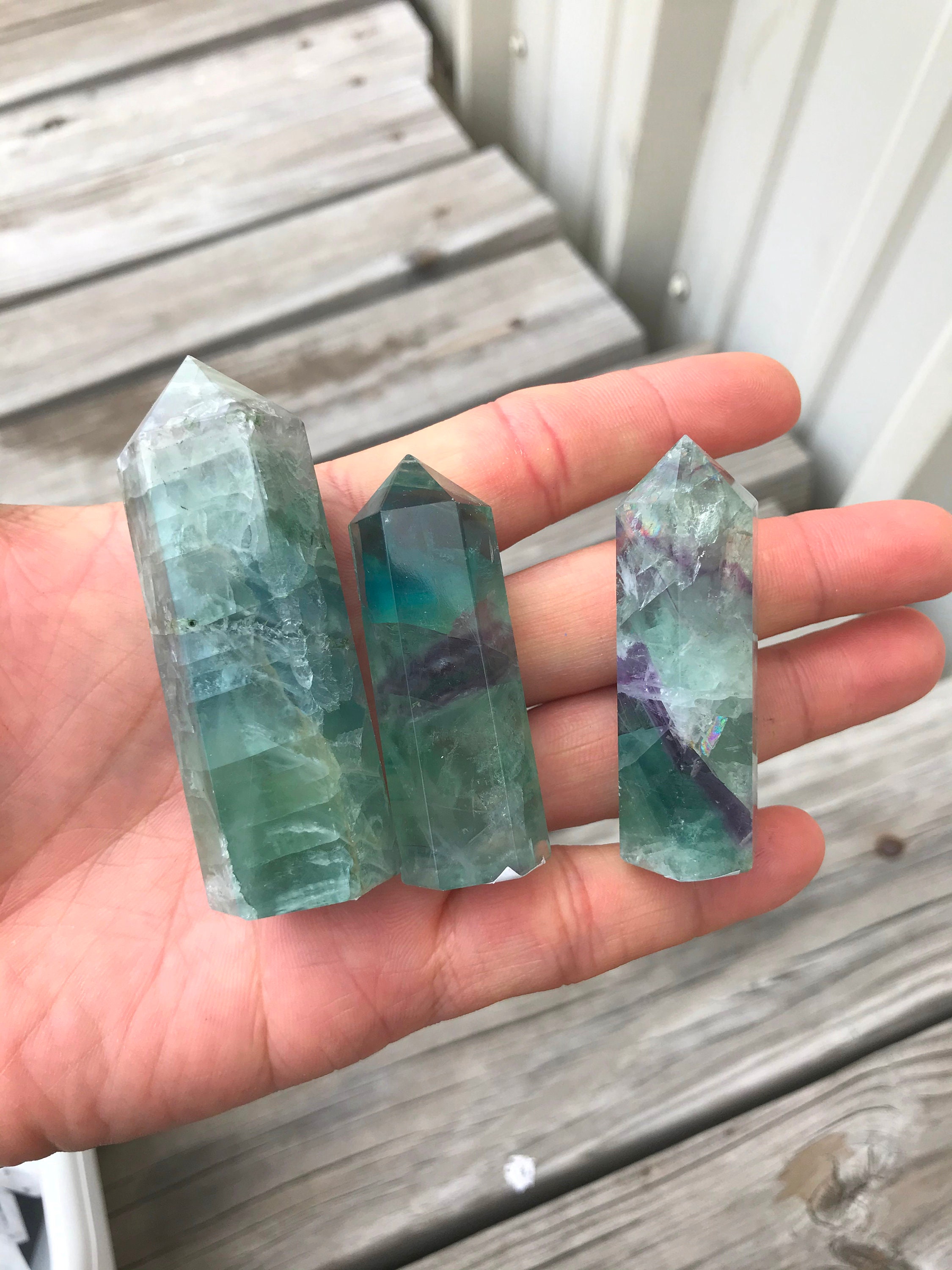1 Pc Natural Rainbow Fluorite Obelisk Tower Point Wand Healing Crystal